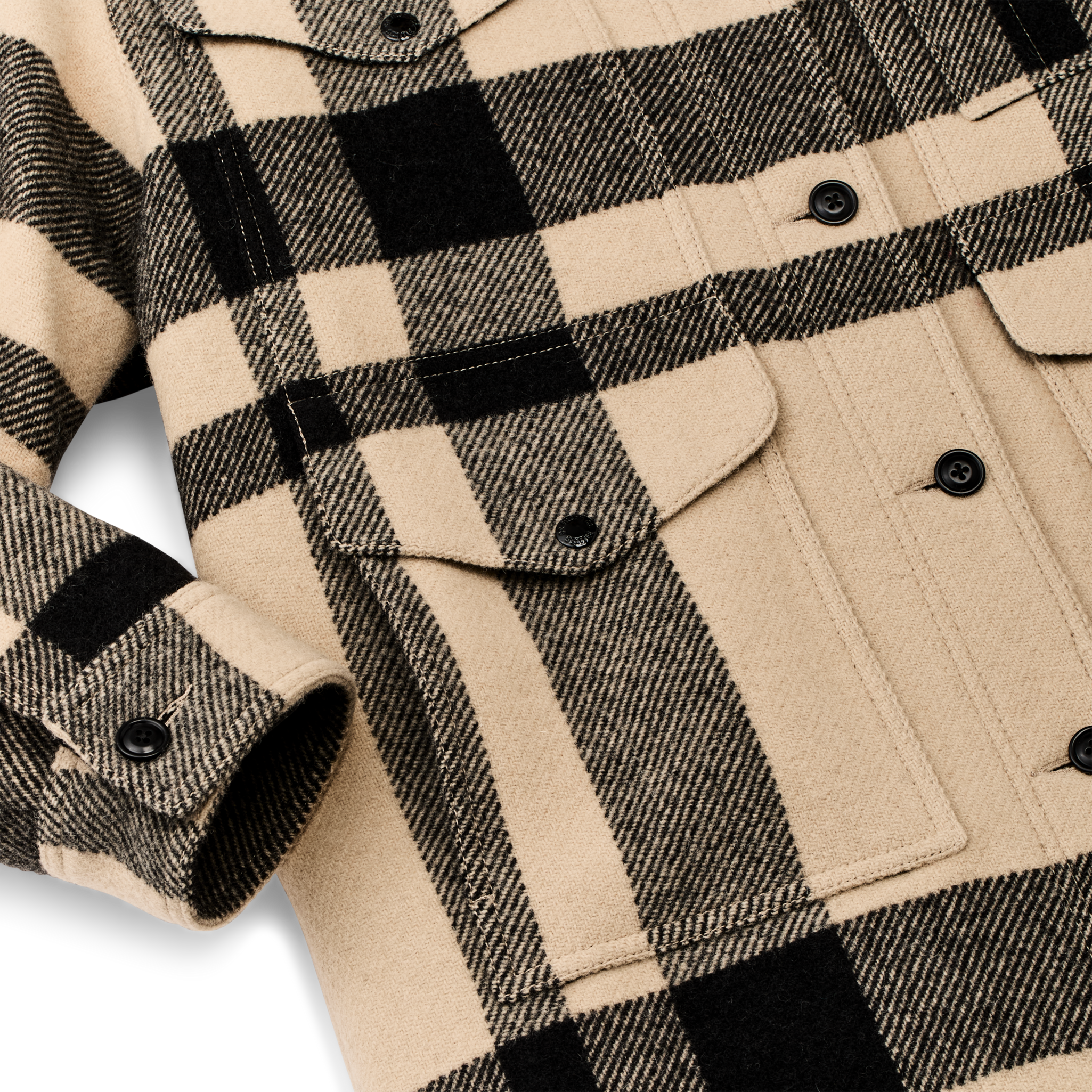 Women's Wool Long Cruiser Coat - Natural / Black Plaid - Image 6