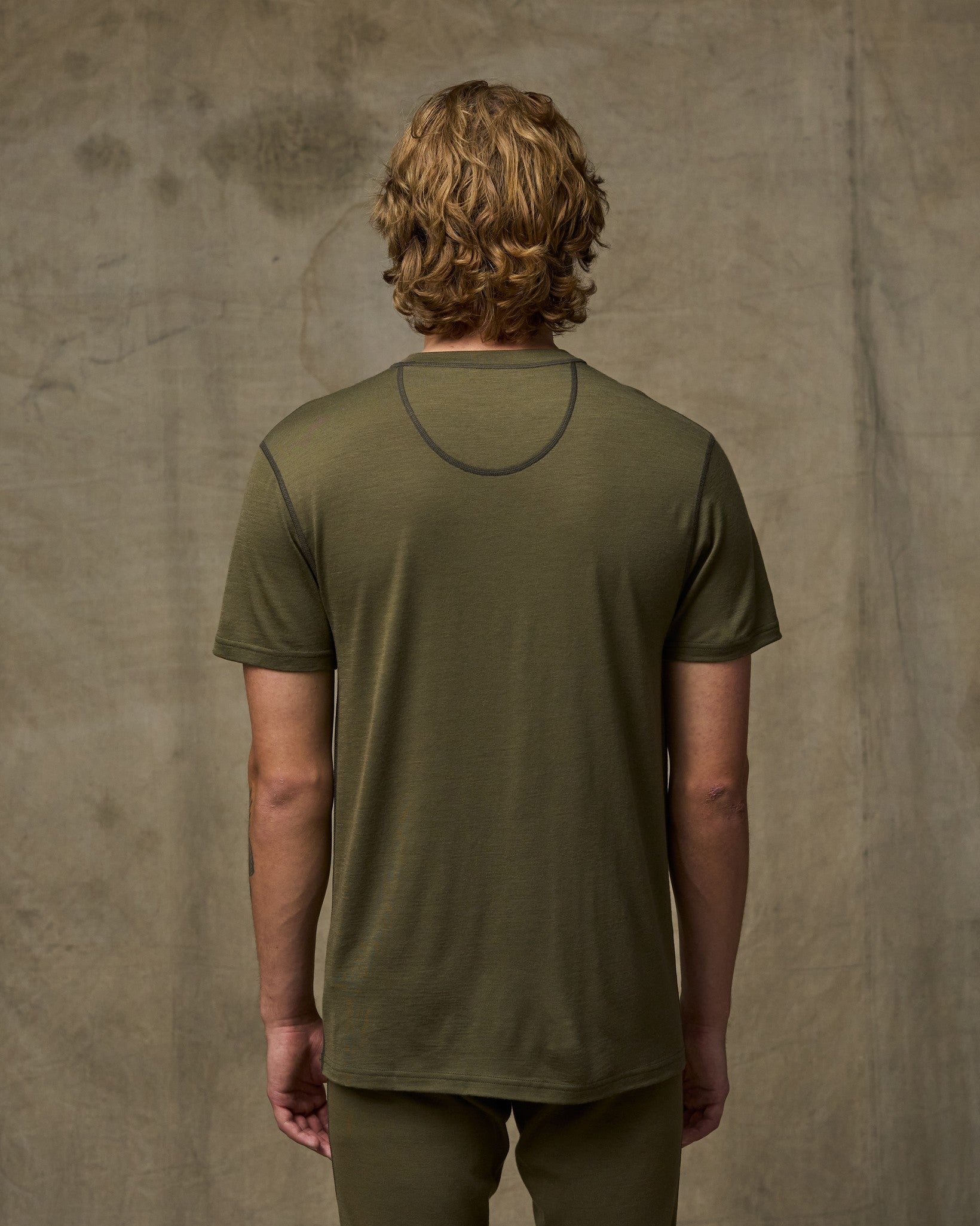 Alternative view of 210g Merino Wool Short Sleeve Crewneck T-Shirt - Dark Olive