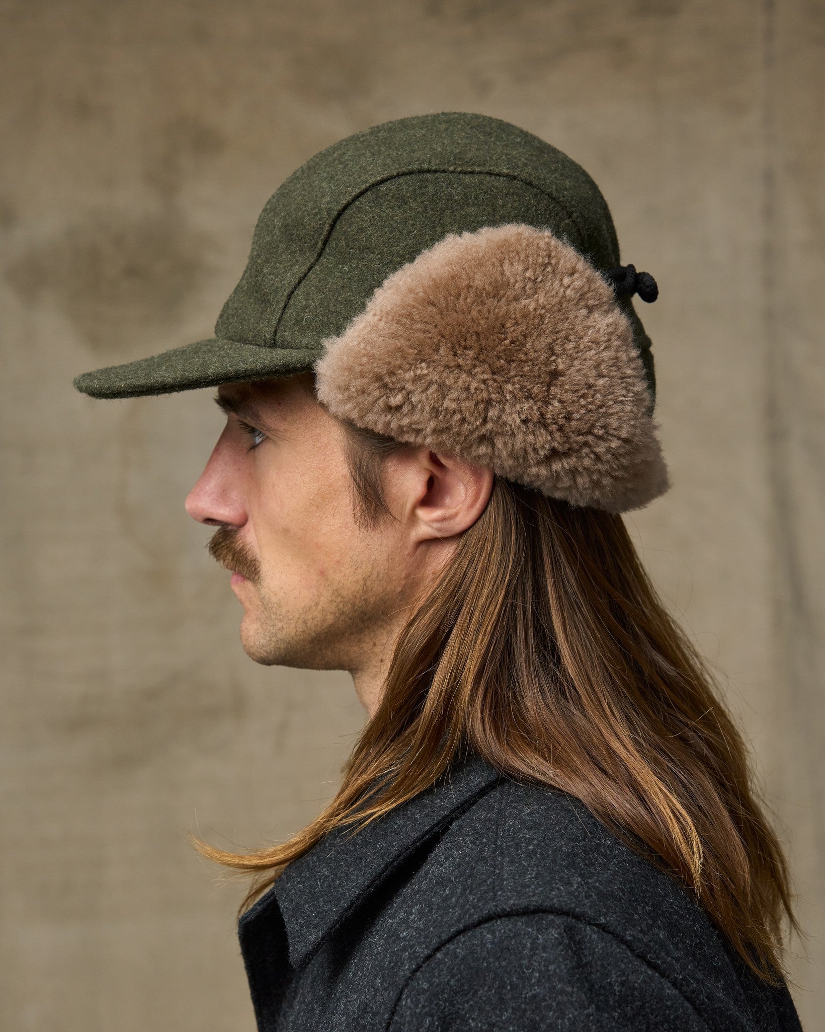 Alternative view of Double Mackinaw Wool Cap - Forest Green / Acorn
