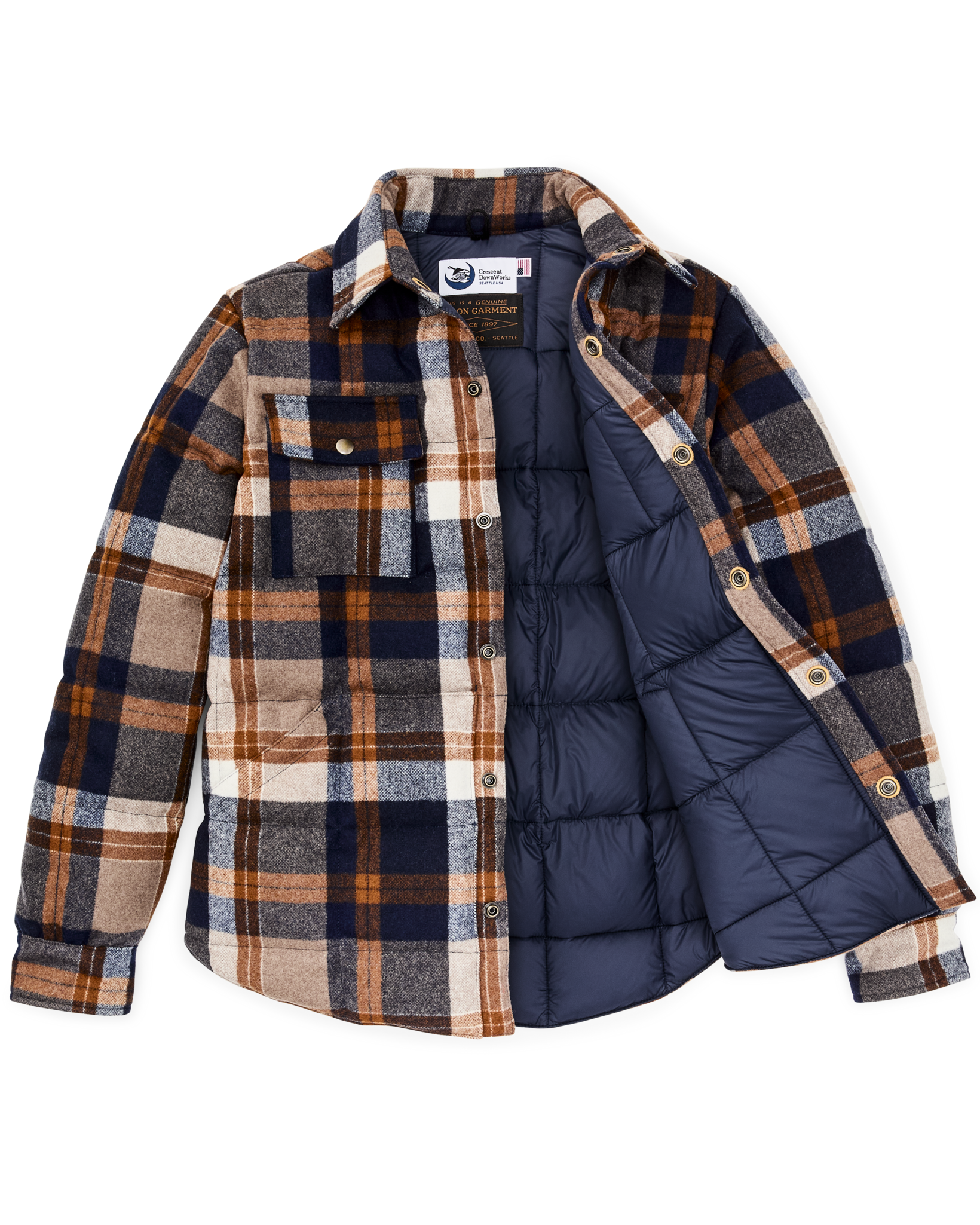 Filson X Crescent Down Works Jacket - Navy Bronze Plaid - Image 8