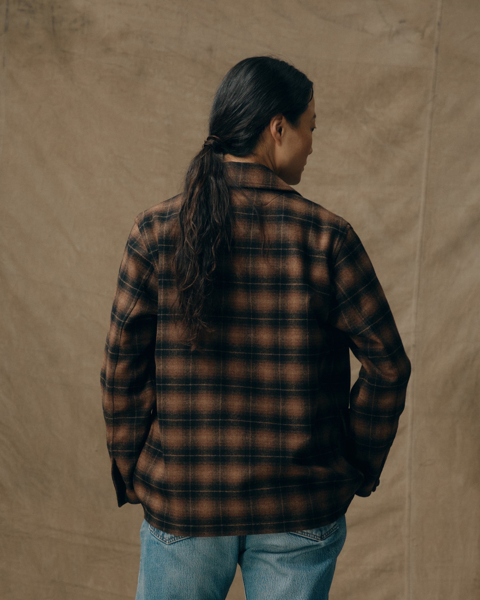 Alternative view of Women's Unconstructed Wool Blazer - Bronze Brown Plaid