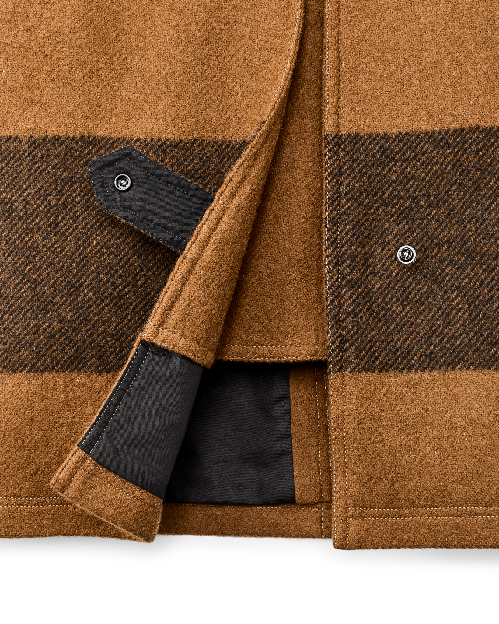 Women's Wool Long Cruiser Coat - Whiskey / Black Stripe - Image 8