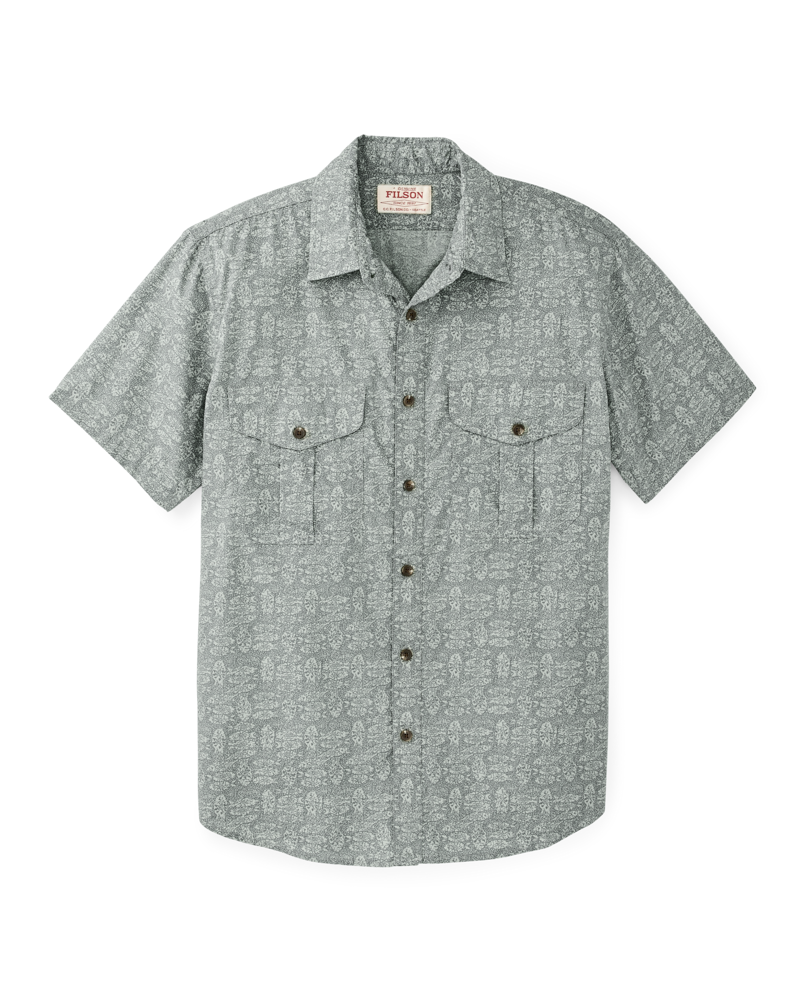 Washed Short Sleeve Feather Cloth Shirt - Khaki Print - Image 4