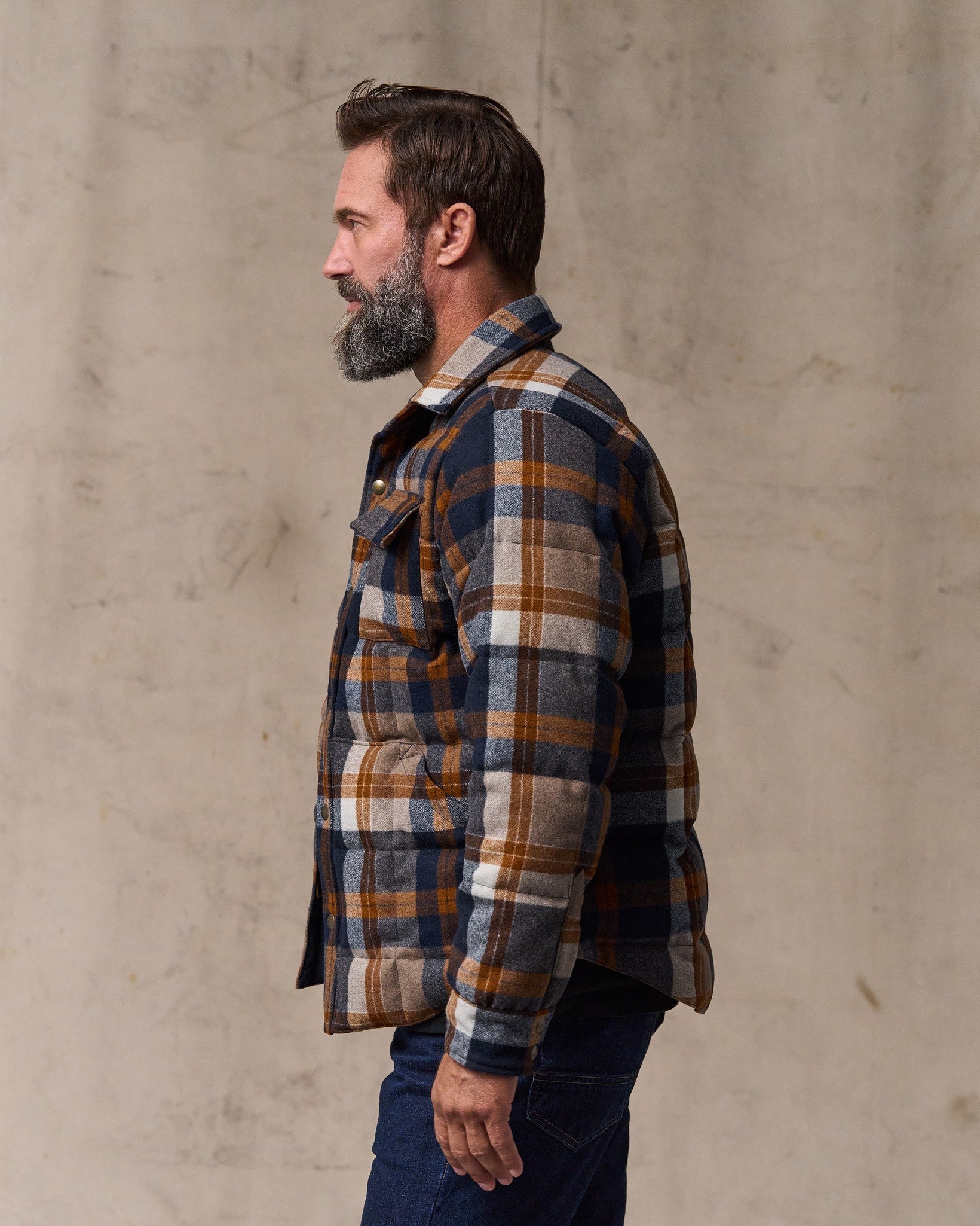 Filson X Crescent Down Works Jacket - Navy Bronze Plaid - Image 4