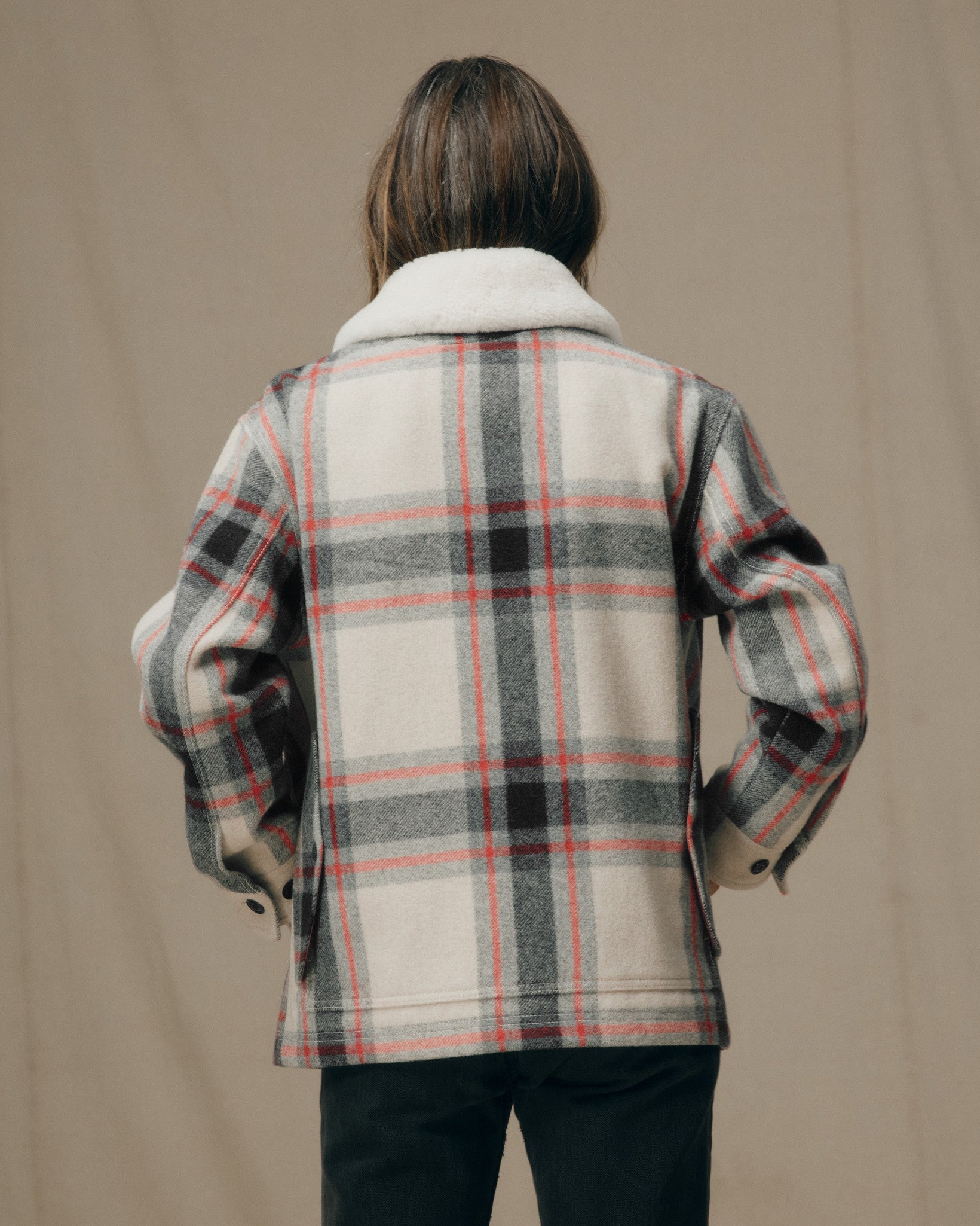 Alternative view of Women's Mackinaw Wool Shearling Cruiser Jacket - Cream / Red / Black Plaid