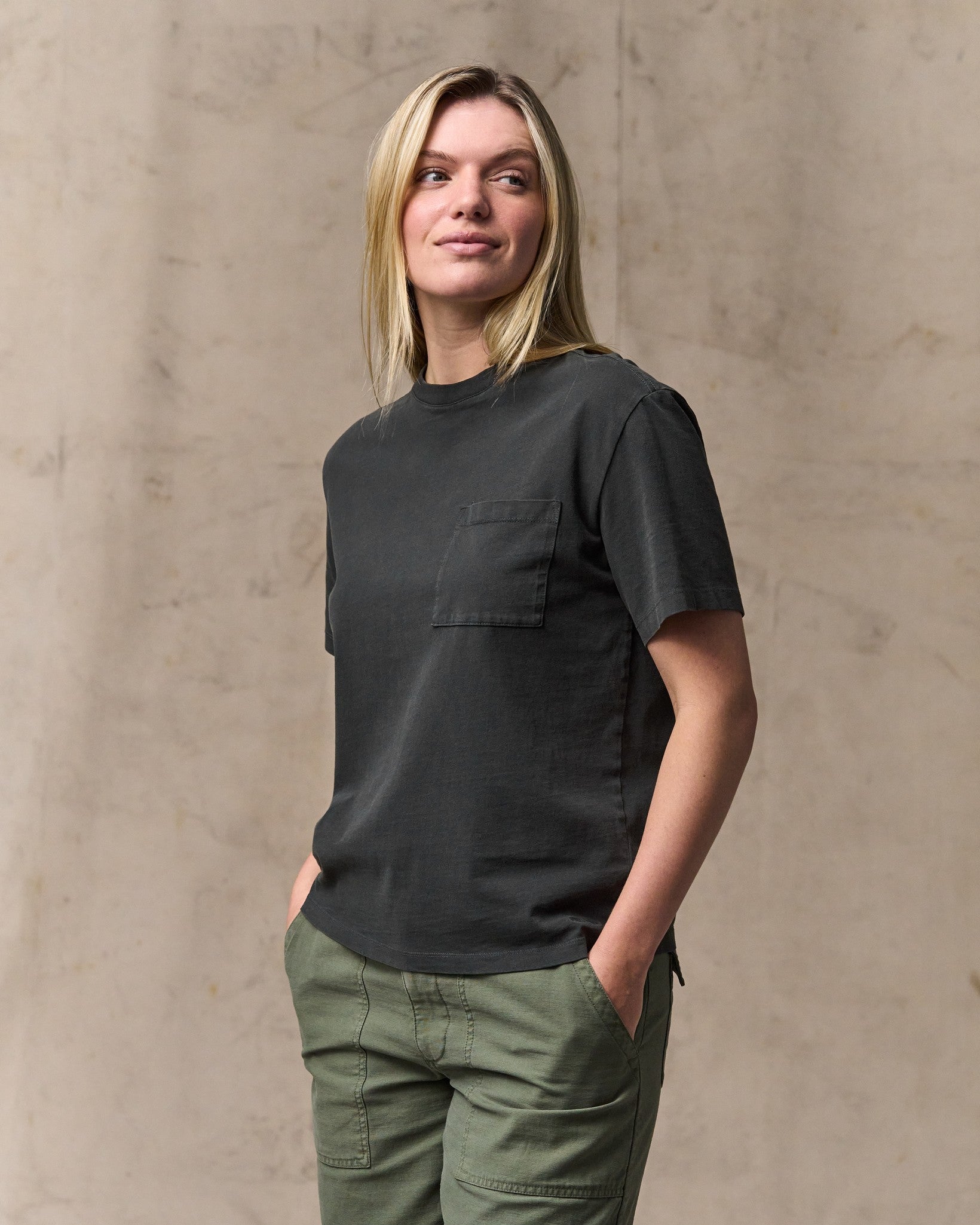 Women's Short Sleeve Pocket Tee - Faded Black - Image 4