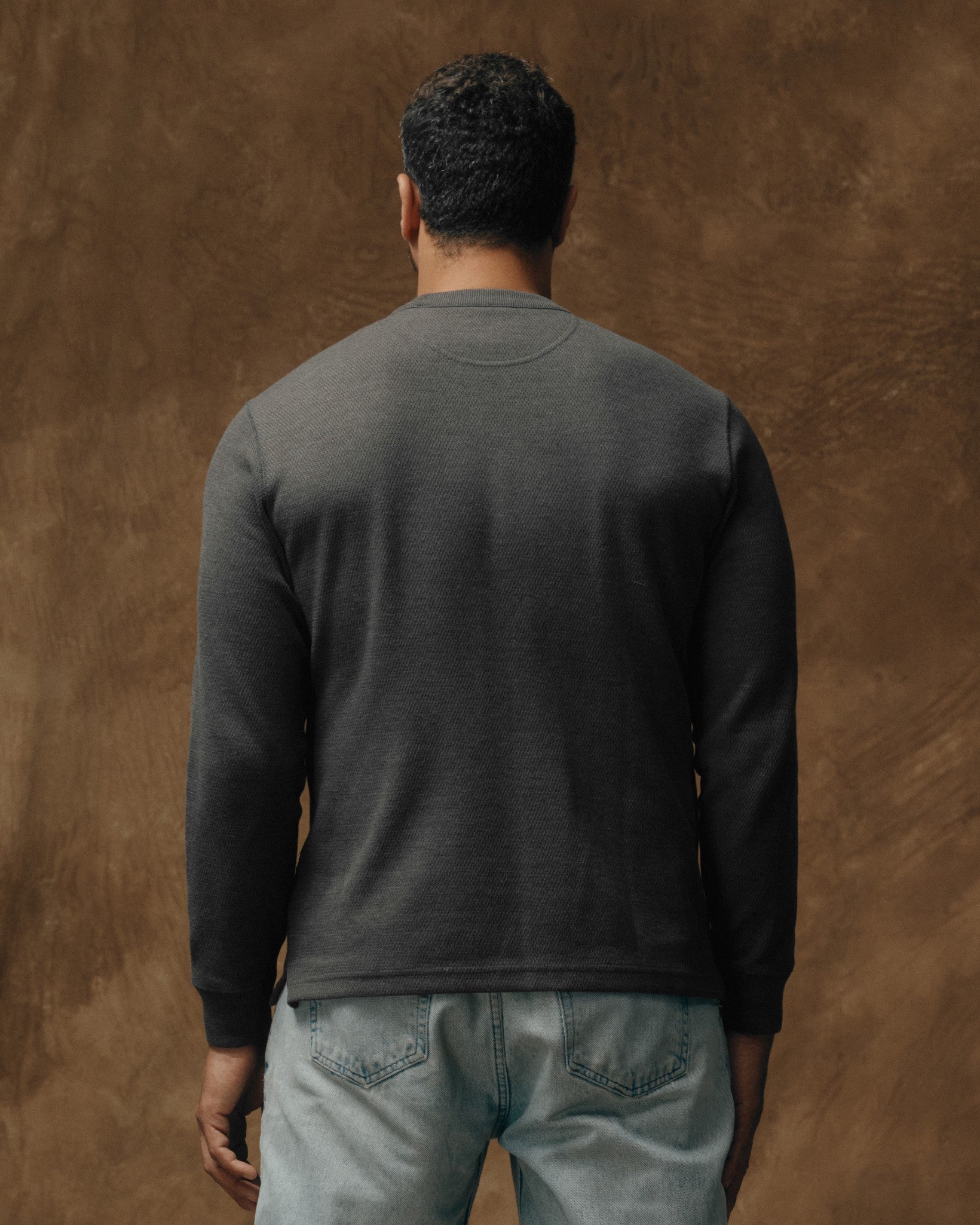 Waffle Knit Thermal Crewneck - Charcoal - Image 6