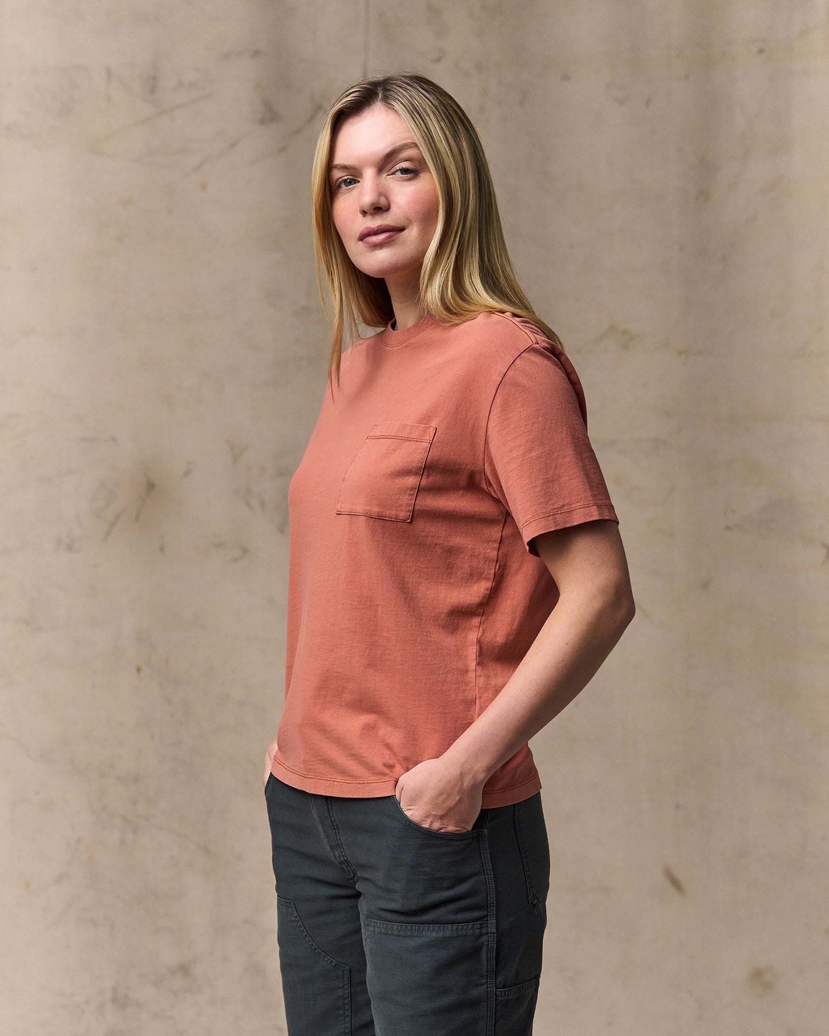 Women's Short Sleeve Pocket Tee - Copper Brown - Image 4