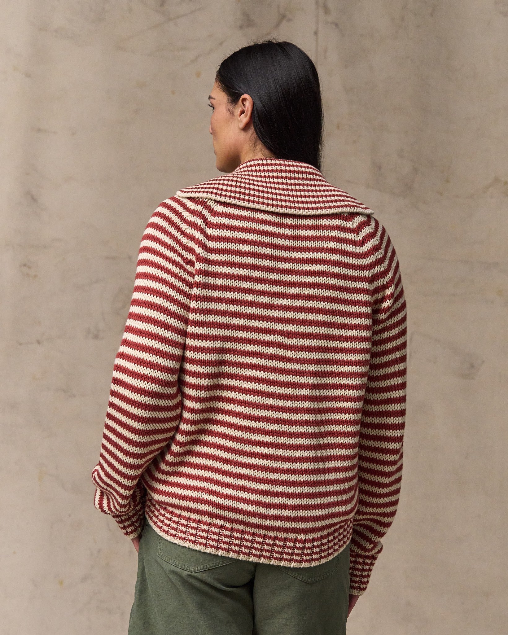 Alternative view of Women's Cotton Full-zip Cardigan - Brick / Sand Stripe