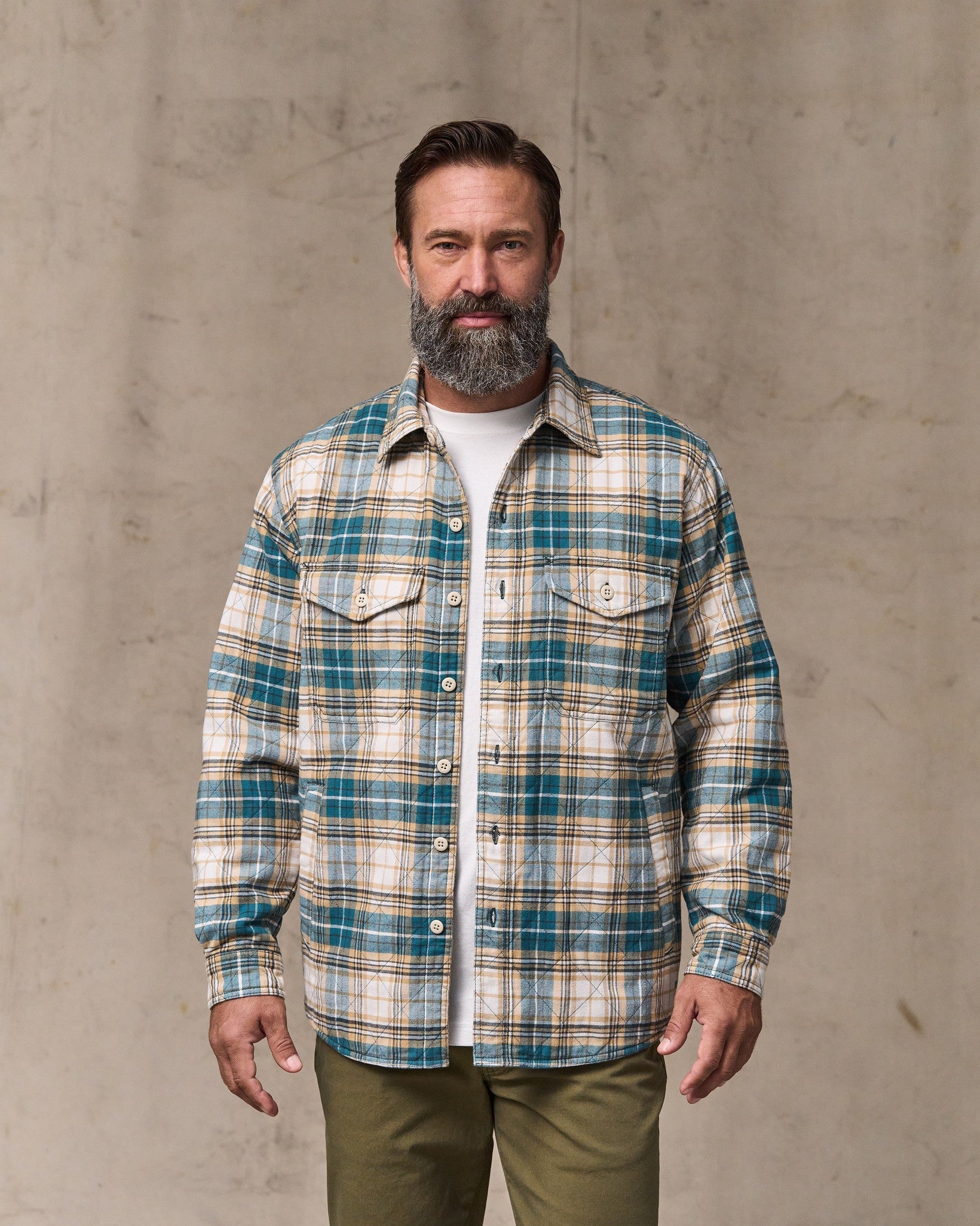 Insulated Flannel Jac-shirt - Teal / Khaki Plaid