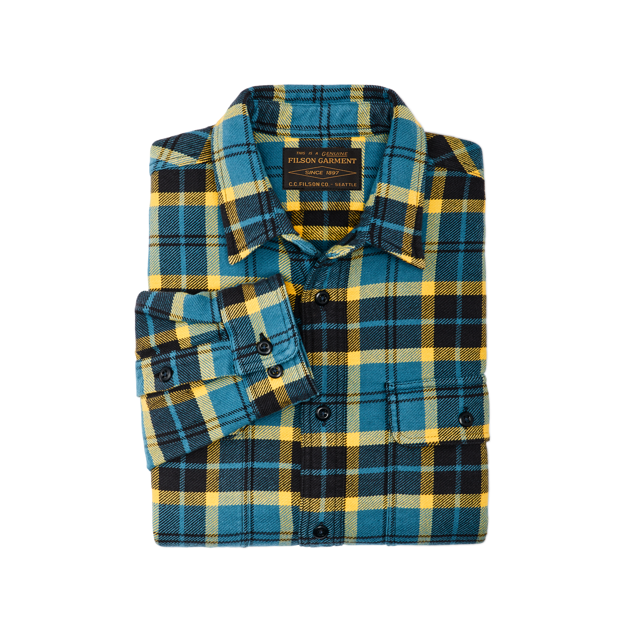 Vintage Flannel Work Shirt - Blue Ash Gold Plaid - Image 3