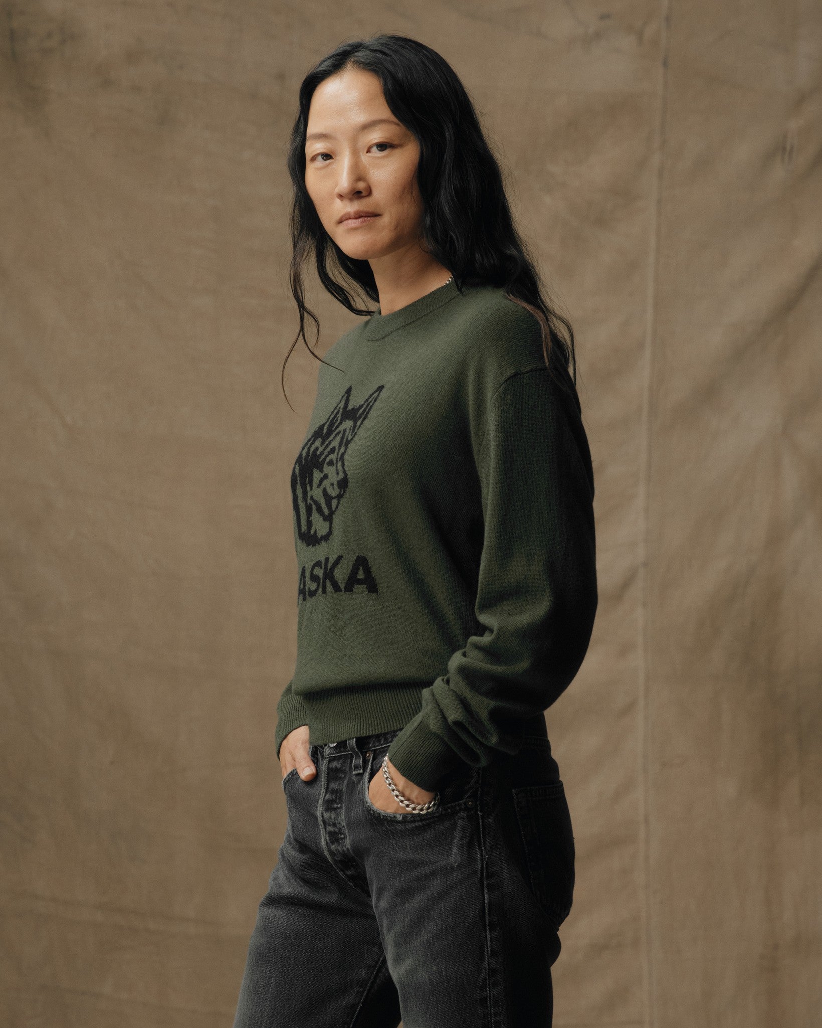 Women's Graphic Wool Sweater - Olive - Image 5