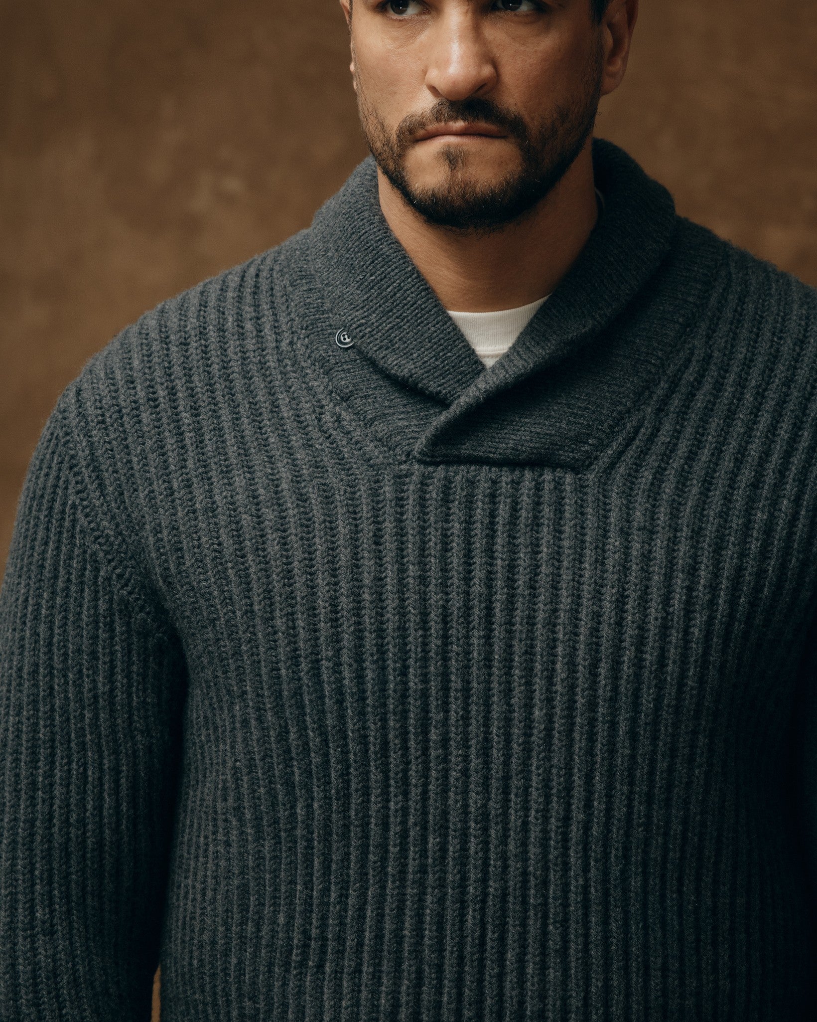 Alternative view of Bristol Shawl Neck Sweater  - Gray Heather / Dark Charcoal Stripe