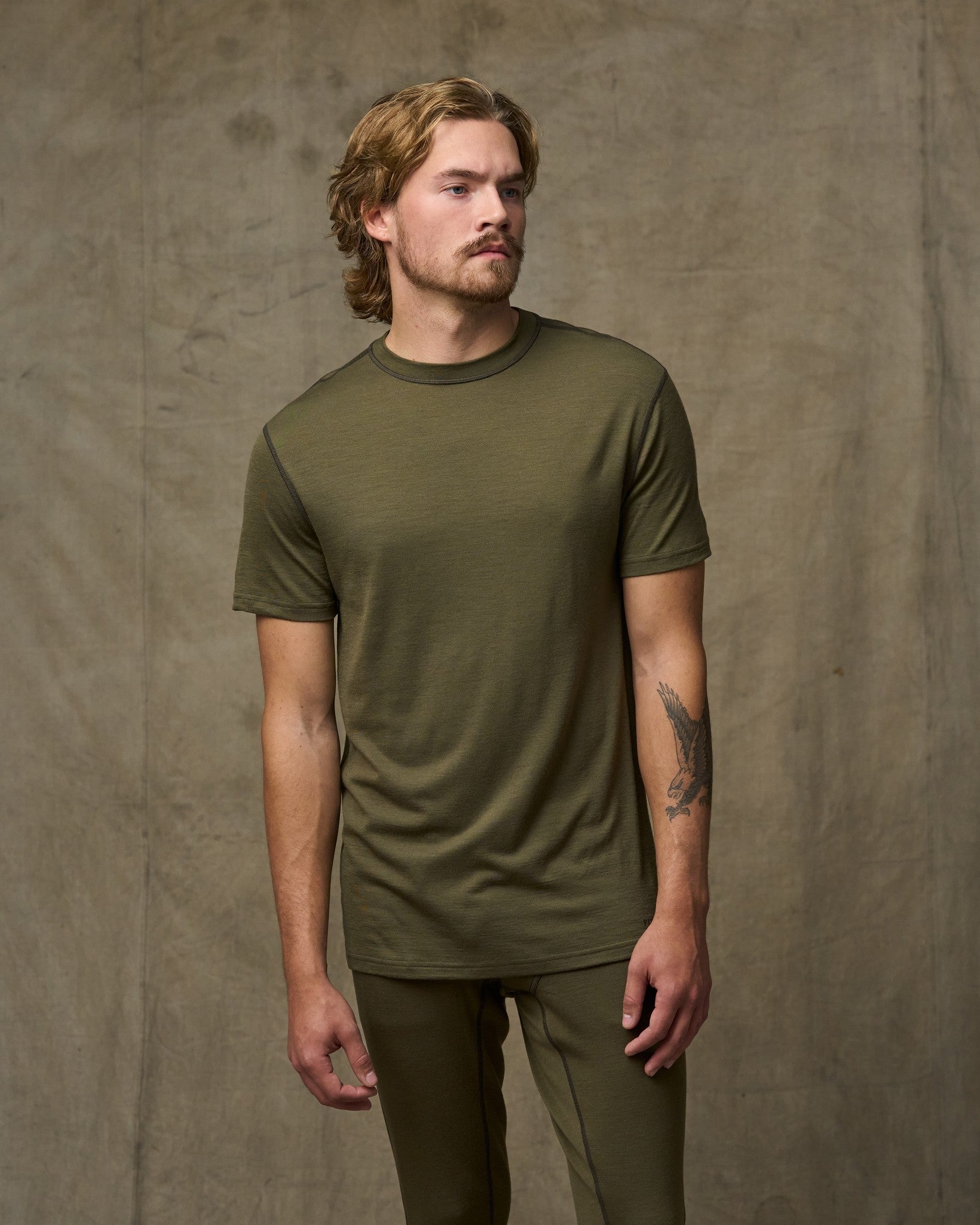 210g Merino Wool Short Sleeve Crewneck T-Shirt - Dark Olive - Image 3
