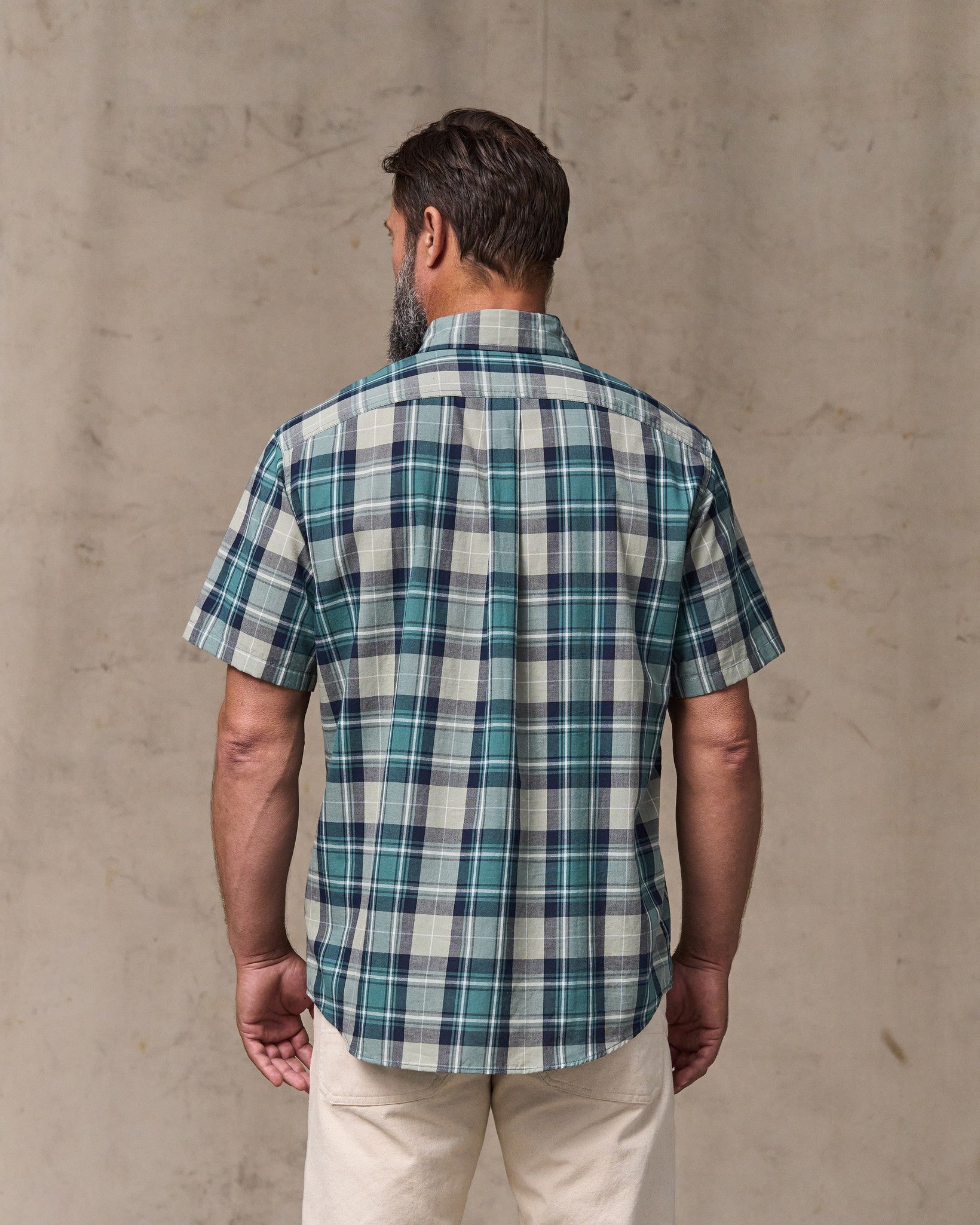 Alternative view of Short Sleeve Madras Popover Shirt - Gray / Teal Multicolor
