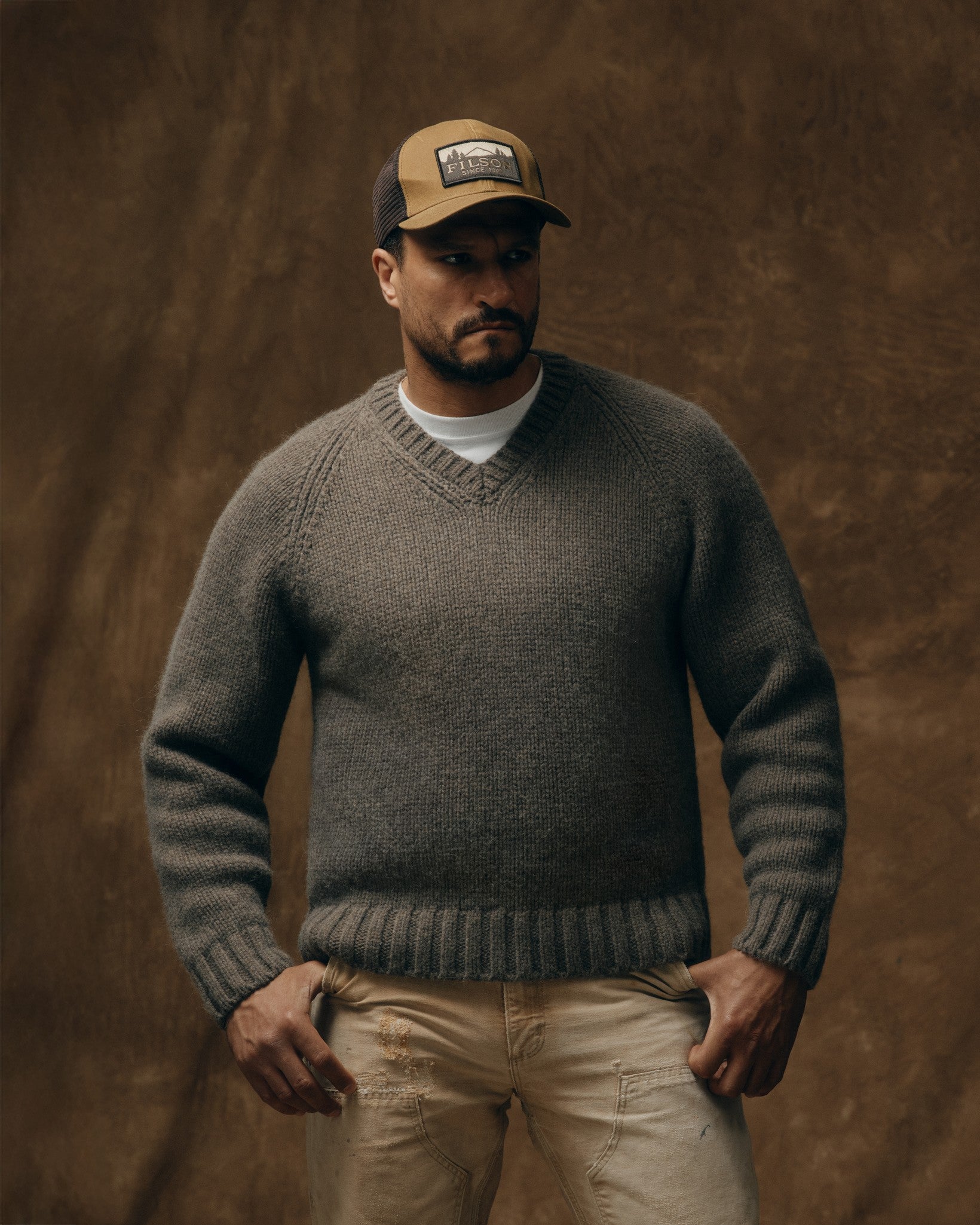 3-gauge Alpaca Blend Sweater - Bark Heather