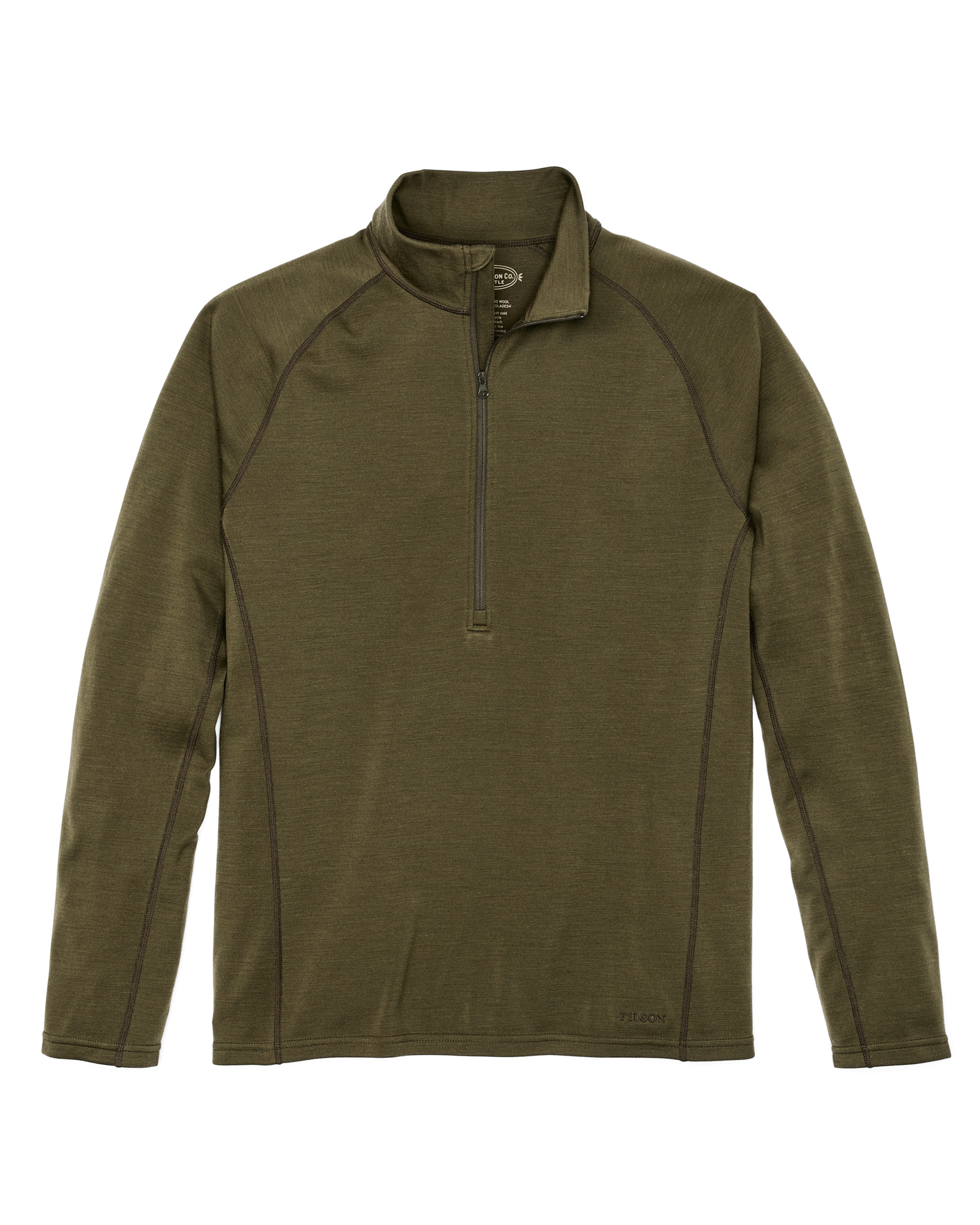 400g Merino Wool Long Sleeve Half-zip - Dark Olive - Image 3