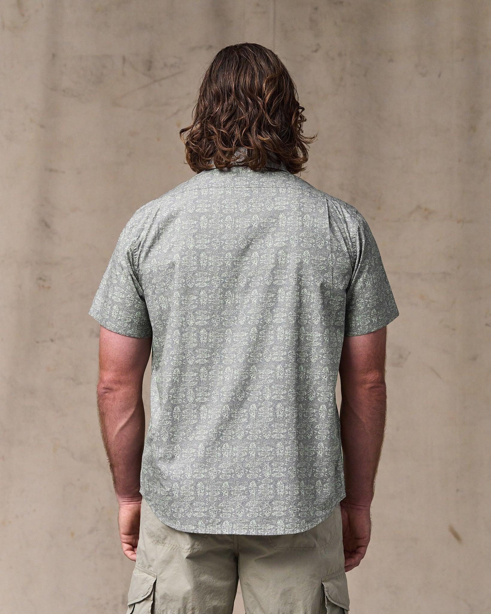 Washed Short Sleeve Feather Cloth Shirt - Khaki Print - Image 2