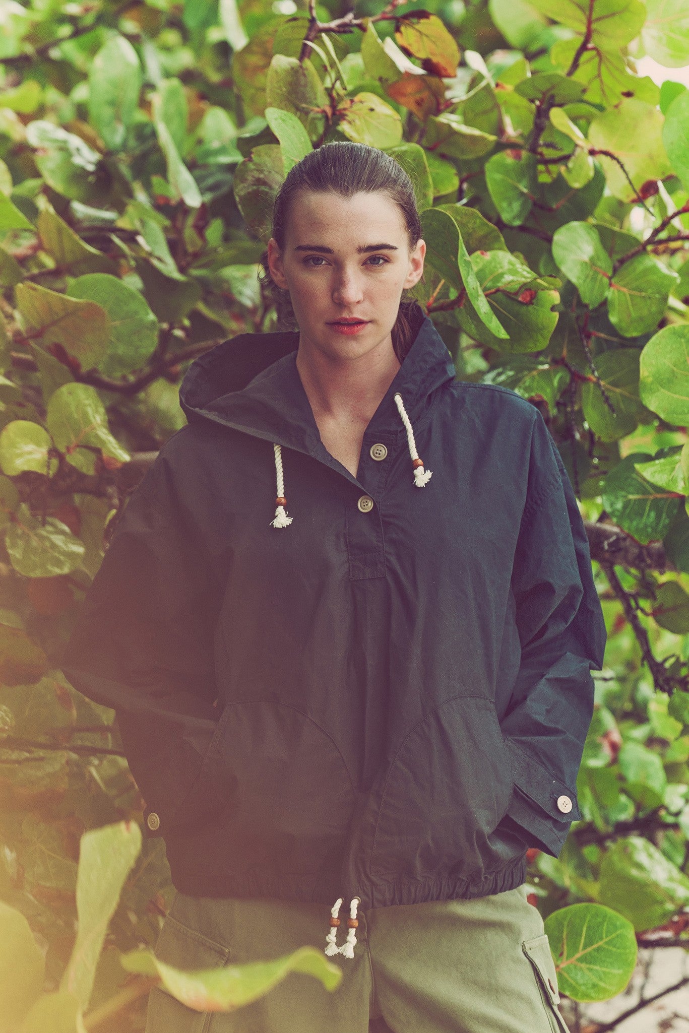 Women's Dry Wax Hooded Popover - Navy - Image 7