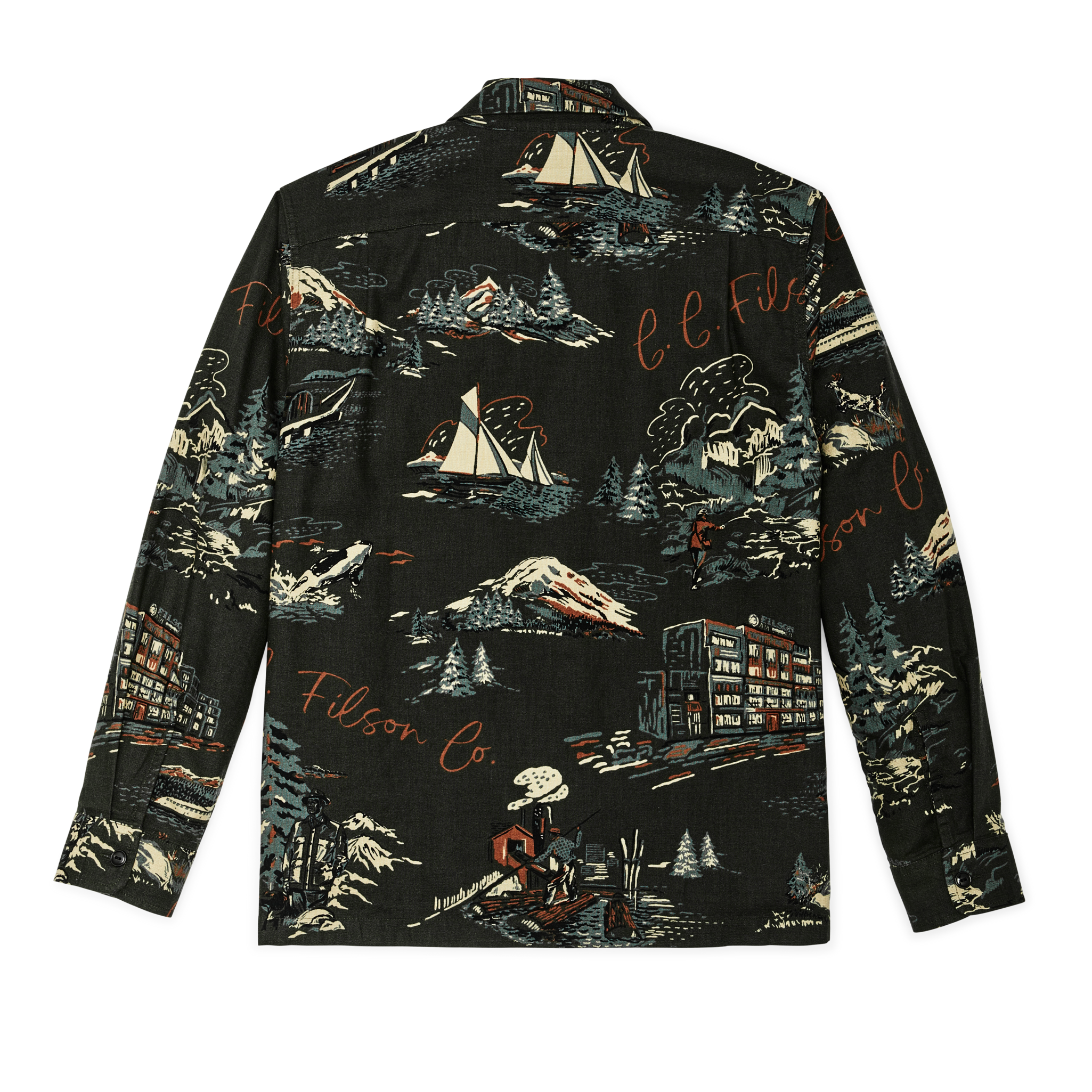 Alternative view of Elk Heights Camp Shirt - Green Northwest Scenic Print