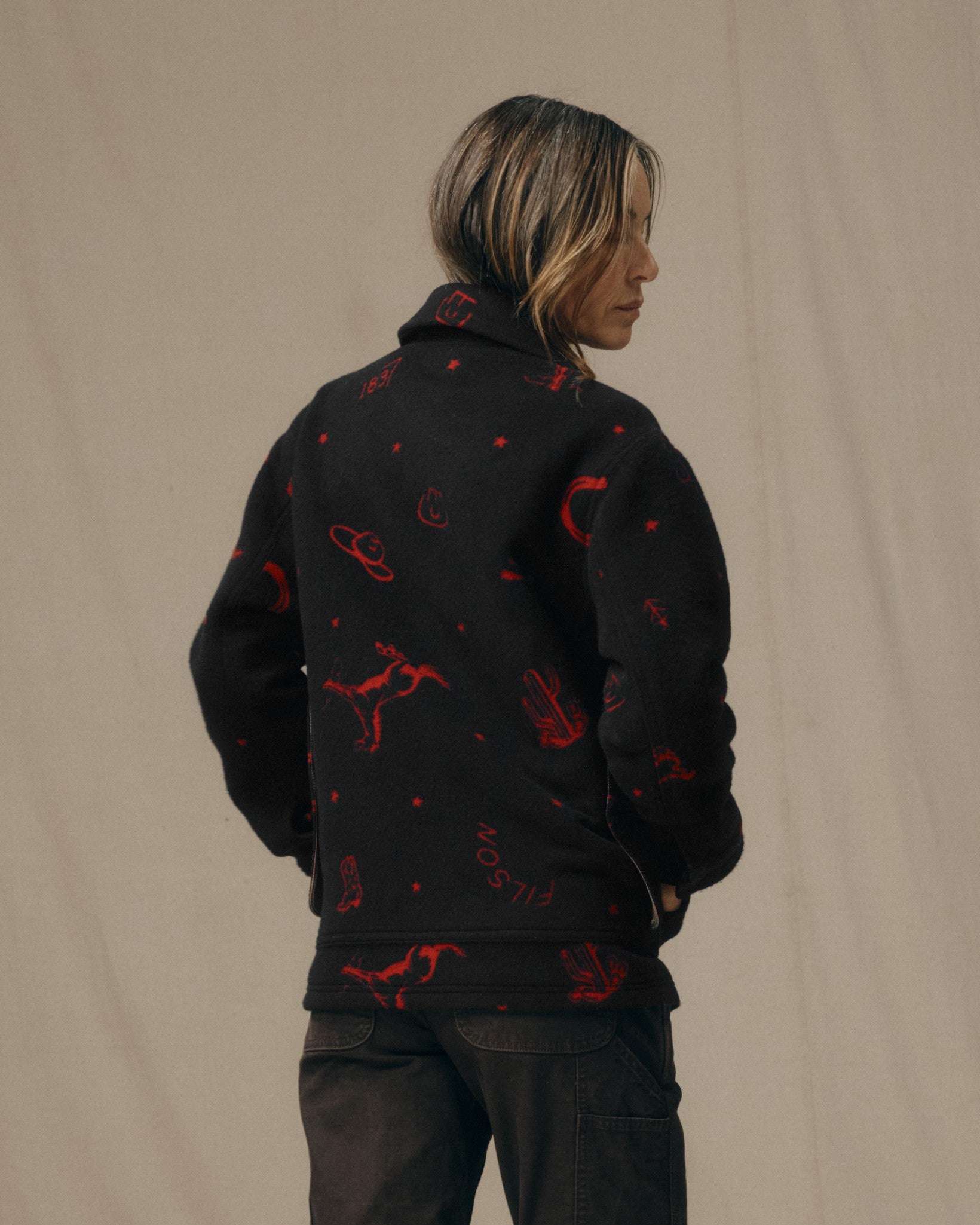 Alternative view of Women's Jacquard Wool Cruiser Jacket - Black / Red Western