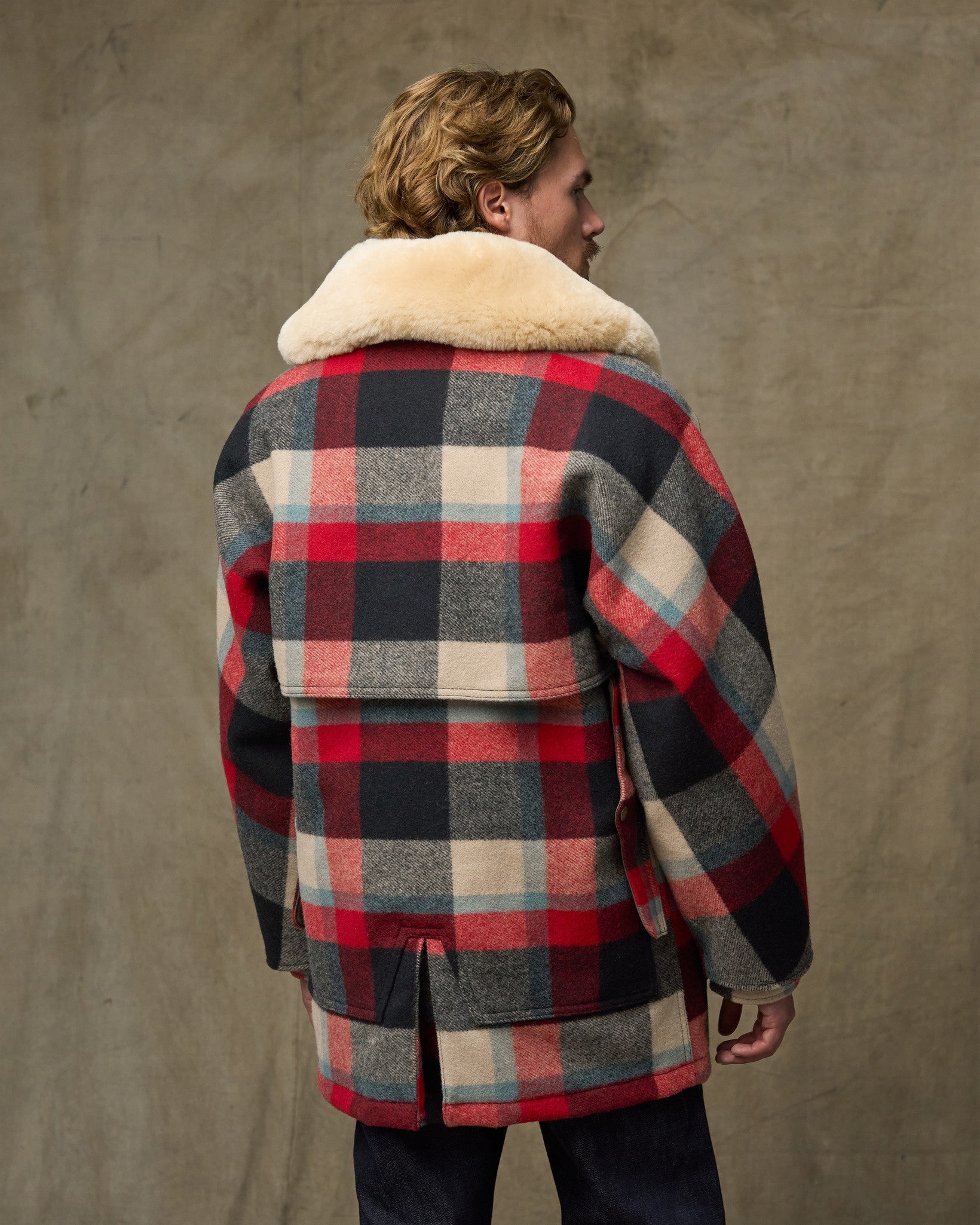 Alternative view of Lined Mackinaw Wool Packer Coat - Red / Cream / Blue Plaid