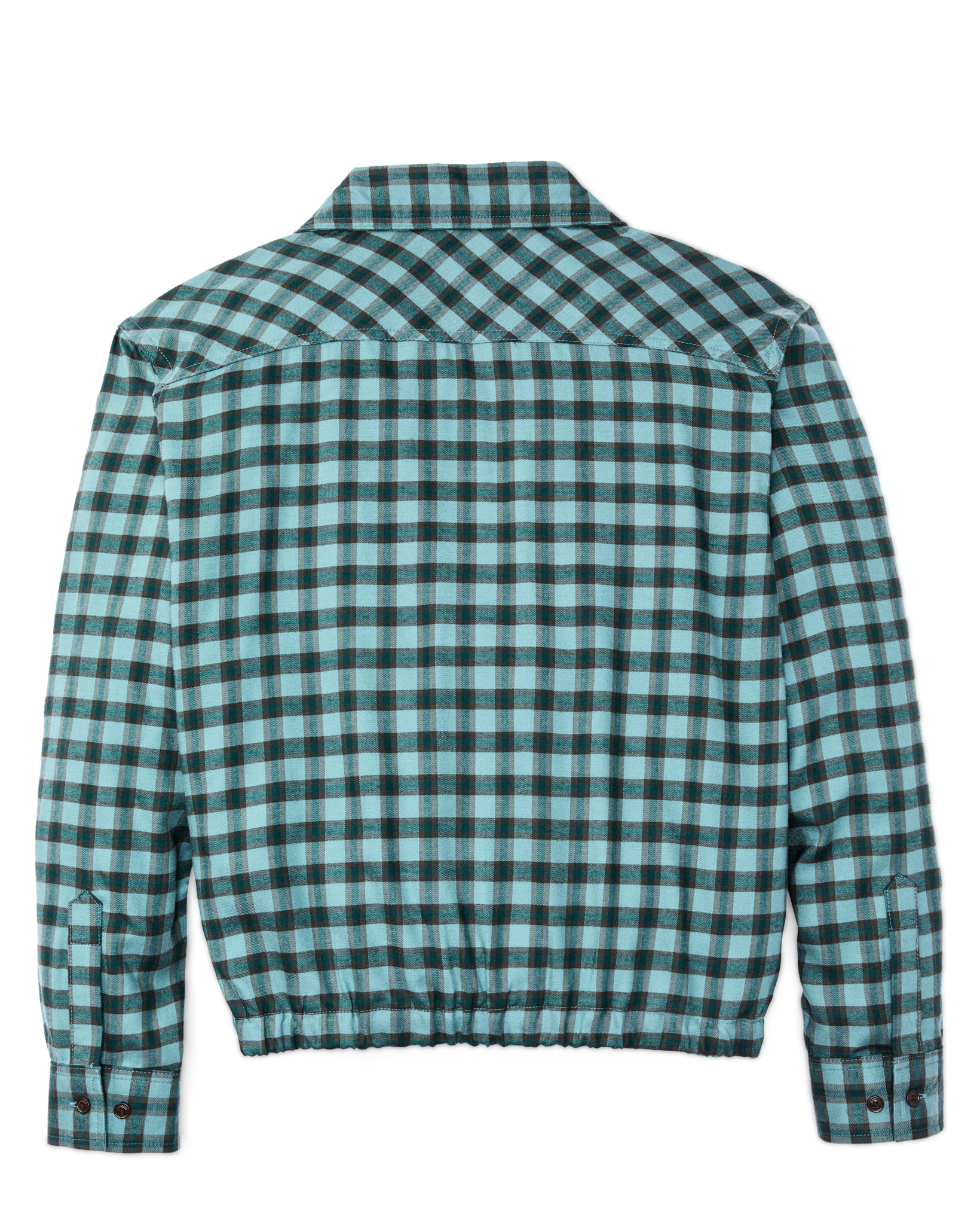 Alternative view of Women's Gathered Hem Shirt - Blue / Navy Plaid